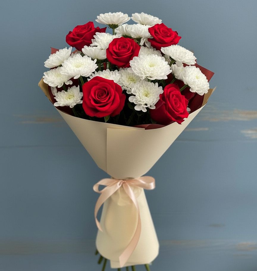 Букет цветов из: Розы и Хризантемы в Бакунино