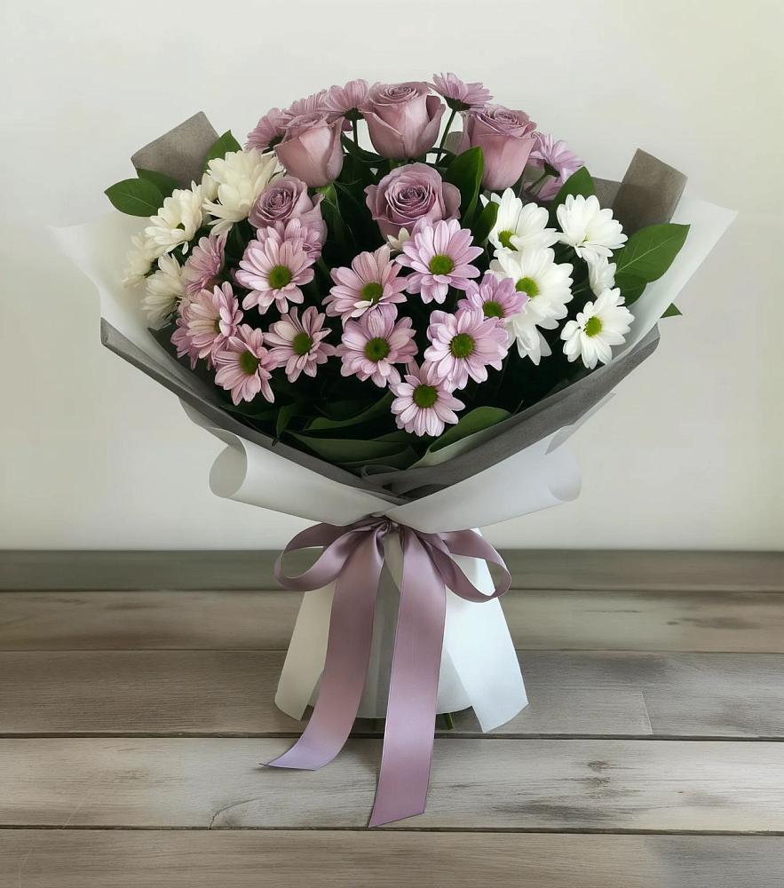 Букет цветов из: Хризантемы и Розы в Бакунино