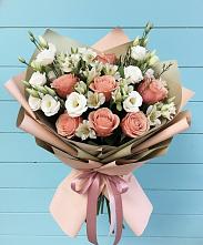 Букет цветов из:  Розы, Альстромерии и Лизиантусы в Бакунино