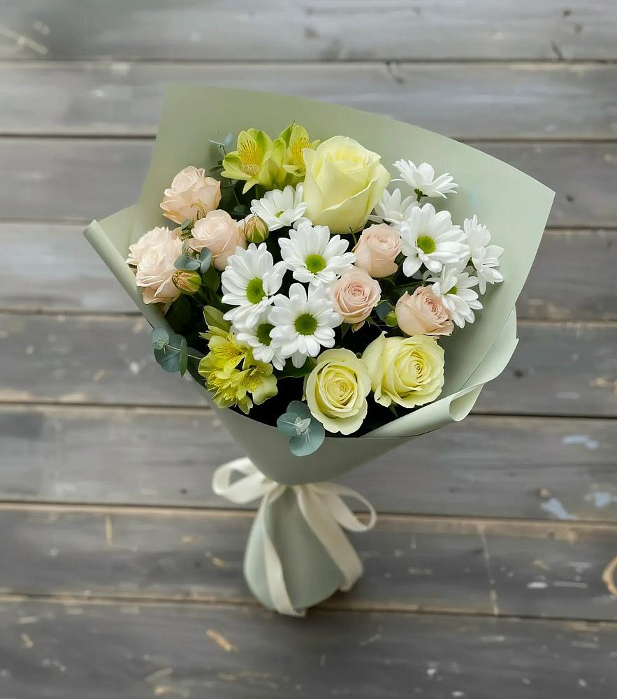 Букет цветов из: Альстромерии, Розы и Хризантемы в Бакунино