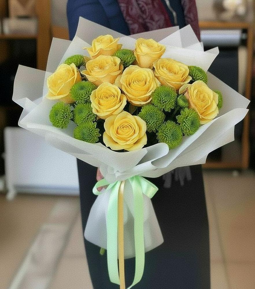 Букет цветов из: Хризантемы и Розы в Бакунино