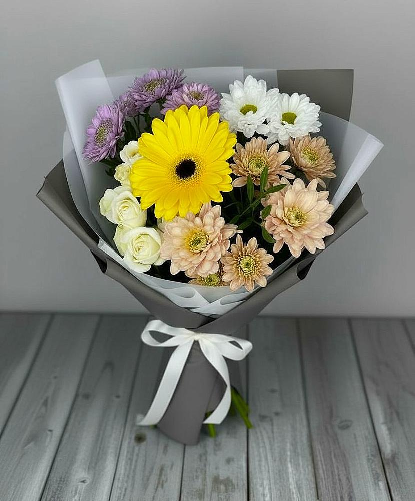 Букет цветов из: Розы, Герберы и Хризантемы в Бакунино