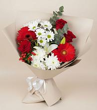 Букет цветов из:  Розы, Хризантемы, Герберы и Лилии в Бакунино