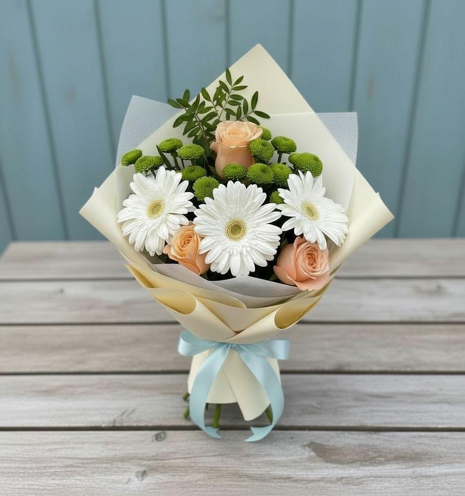 Букет цветов из: Герберы, Розы и Хризантемы в Бакунино