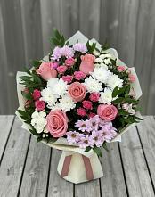 Букет цветов из:  Альстромерии, Гвоздики, Розы и Хризантемы в Бакунино