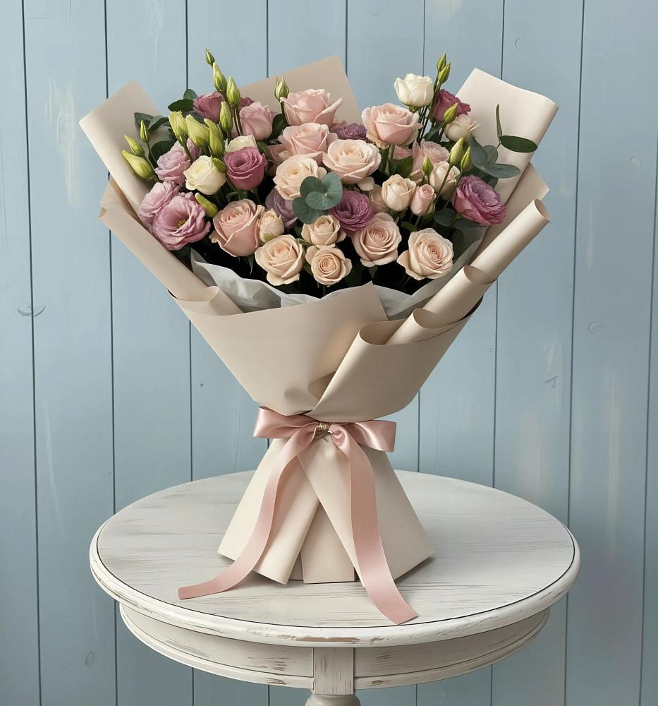 Букет цветов из: Розы и Лизиантусы в Бакунино