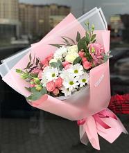 Букет цветов из:  Розы, Лизиантусы и Хризантемы в Бакунино