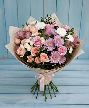 Букет цветов из:  Хризантемы, Розы и Альстромерии в Бакунино