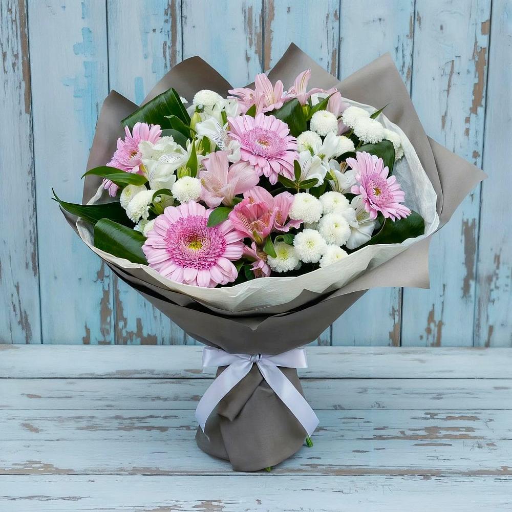 Букет цветов из: Герберы, Альстромерии и Хризантемы в Бакунино