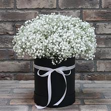 Цветочная композиция из Гипсофила в шляпной коробке в Бакунино