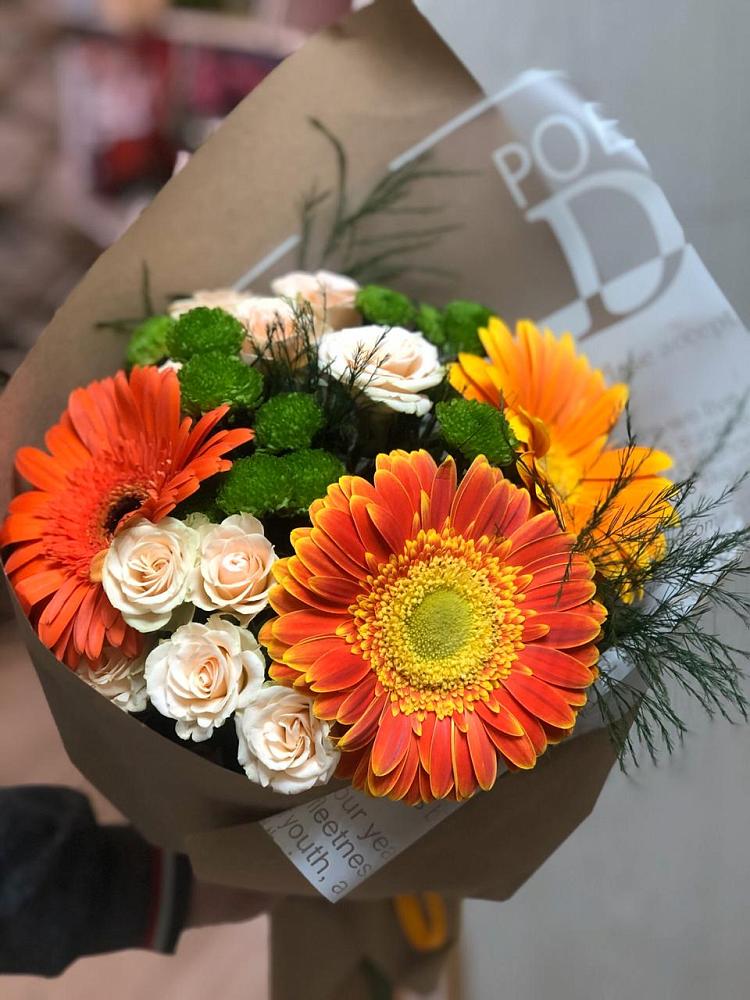 Букет цветов из: Герберы, Хризантемы и Розы в Бакунино