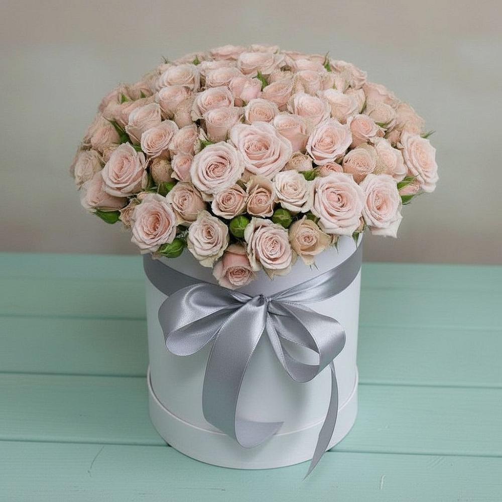 Цветочная композиция из Розы в шляпной коробке в Бакунино